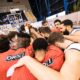 I giocatori del Derthona Basket riuniti in cerchio dopo la vittoria contro Treviglio, 7a giornata di Serie A2 2020/21