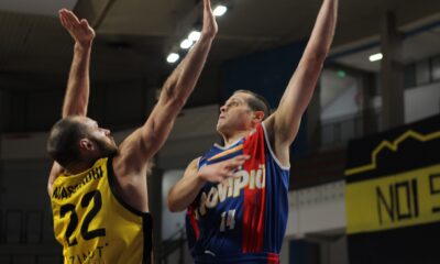 Martinoni, della JB Monferrato, in azione contro la Bergamo Basket, nella partita del 14/2/2021
